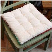 Living and Home Bohemian Style Tufted Square Chair Cushion with Tassels in White | Size: 40 cm x 40 cm