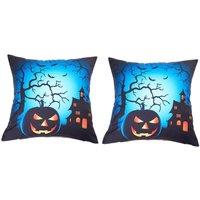 Living and Home 2Pcs Halloween Pumpkin & Haunted House Printed Throw Pillow | Size: 45 cm x 45 cm