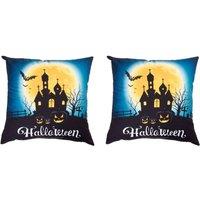 Living and Home 2Pcs Halloween Pumpkin & Haunted House Printed Throw Pillow | Size: 45 cm x 45 cm