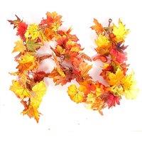 H&O Direct 1.8m Autumn LED Garland - Faux Maple Leaves & Pumpkin Decoration in Orange