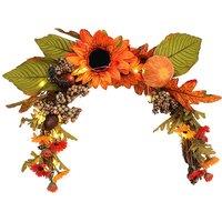H&O Direct Artificial Sunflower Swag Wreath with Pumpkins for Halloween Hanging Decor in Orange