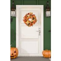 H&O Direct Fall Wreath Front Door Wreath with White Orange Pumpkins