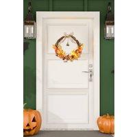 H&O Direct 40cm Artificial Pumpkin Maple Leaves Wreath with Bell in Orange