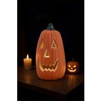 H&O Direct 20x34cm Halloween LED Long Pumpkin Lantern - Hollow Plastic Design in Orange | Size: 20x34 cm