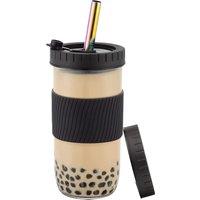 Xample Water Cup Set Wide Mouth Jar Drinking Smooth 24oz with Lid Straw Bottles Storage in Black
