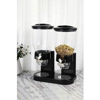 Living and Home 4L 2-Gird Dry Food Dispenser Double Cereal Containers Storage Organizer for Kitchen in Black
