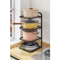 Living and Home 4-Tier Standing Pot Pan Organizer Rack Adjustable Cookware Holder Kitchen in Black