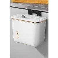 Living and Home 8.5L Kitchen Hanging Waste Bin Dustbin Flip-top Trash Can Punch-free with Lid(26.8 x 14.8 x 22cm) in White | Size: 26.8 x 14.8 x 22 cm