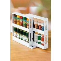 Living and Home 2-Tier&2-Row Rotating Jars Spice Rack Kitchen Storage Holder Shelf Cabinet Organizer in White