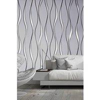 Living and Home 950Cm x 53Cm Geometric Wavy Striped Fabric Wallpaper in Light Grey | Size: 950 cm x 53 cm