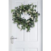 Living and Home D55cm Artificial Topiary Hanging Wreath Eucalyptus Leaf Decoration in Green