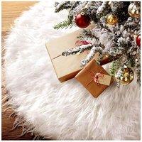 Living and Home 90cm White Christmas Tree Skirt Long Fur Xmas Tree Base Cover for Christmas Home, Party