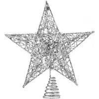 Living and Home 20cm Christmas Tree Topper Silver Glitter Christmas Tree Star with LED Lights