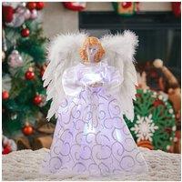 Living and Home Angel Christmas Tree Topper with LED Lights Home Decor in White