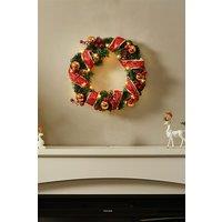 Living and Home D30cm Ribbon Lighted Wreath Hanging Christmas Decor in Red