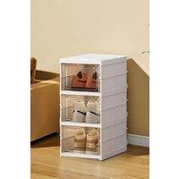 Living and Home 3 Tier Fast Folding Shoe Rack Stackable Shoe Storage Box in White