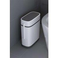Living and Home Bathroom Slim Plastic Trash Can with Built-in Toilet Brush Dustbin Rubbish Bin in Black