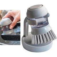 Living and Home Dish Pot Brush with Soap Dispenser & Holder Rack in Grey