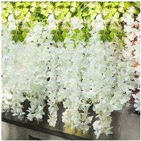 Living and Home 12 Pcs Hanging Artificial Wisteria Vine for Wedding Decoration in White