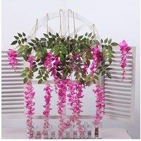 Living and Home 12 Pcs Hanging Artificial Wisteria Vine for Wedding Decoration in Fuchsia