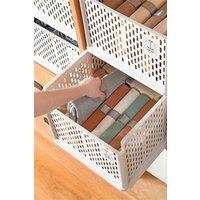 Living and Home Plastic Stackable Drawer Clothes Storage Basket Organiser Wardrobe Box in Off-White