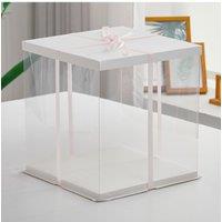 Living and Home Clear Plastic Cake Box with Ribbon in White