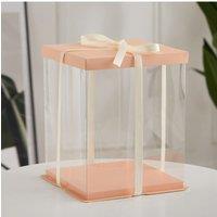 Living and Home Clear Plastic Cake Box with Ribbon in Pink