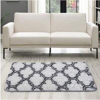 Living and Home 60cm W x 120cm L Soft Fluffy Geometric Pattern Rectangular Non-Slip Area Rug in White | Size: 60 cm x 120 cm