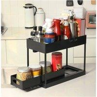 Living and Home 2-Tier Under Sink Cabinet Organizer Kitchen Desktop Sliding Storage Rack in Black