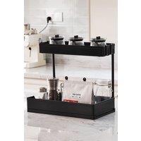 Living and Home 2-Tier Spice Rack Cabinet Organizer Sliding Storage Basket for Kitchen & Bathroom in Black