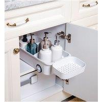 Living and Home 3-Grid Pull Out Sliding Storage Basket w/ Soap Box Wheeled Cabinet Drawer Organizer for Kitchen Bathroom in White