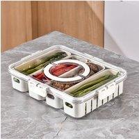 Living and Home 4-Compartment Detachable Fridge Storage Container with Lid, Handles 4 Removable Inner Box in White
