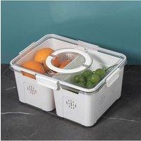 Living and Home 2-Compartment Detachable Fridge Storage Container with Lid, Handles 2 Removable Inner Boxes in White