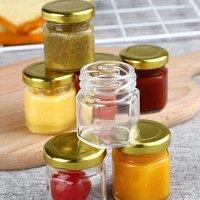 Living and Home 20Pcs 45ML Hexagonal Glass Jam Filling Bottles Spice Storage Jars w/ Golden Lids & Wood Dippers in Clear