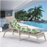 Living and Home Linen Sun Lounger Cushion with Banana Leaf Print for Garden & Patio in Green