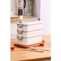 Living and Home 3-Layer Stackable 2700ML Bento Lunch Box 6-Compartment Container with Grip, Cutlery in White