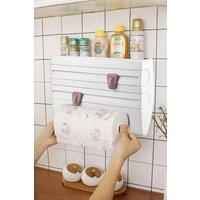 Living and Home 4-in-1 Kitchen Cling Foil Wrap Dispenser Roll Holder with Cutter Spice Towel Rack in White