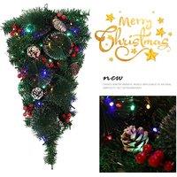 Living and Home 60cm Artificial Christmas Teardrop Swags w/ Colored String Lights Red Berry Frosted Pine Cone Hanging Pendant for Front Door, Wall