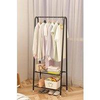 Living and Home Freestanding Metal Clothing Rack Garment Holder with 2-Tier Wire Shelf in Black