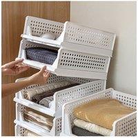 Living and Home Folding Closet Wardrobe Storage Organiser Stackable Drawer Organiser Basket Clothes Storage Box for Bedroom Kitchen Bathroom in Grey