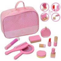 Teamson Kids Wooden Travel Vanity Set Makeup Kit Pretend Play in Pink