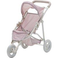 Teamson Kids Polka Dot Jogging Stroller Pram for Baby Dolls & Stuffed Animals, Pink/Grey in Baby Pink