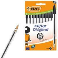 Bic Cristal Original Ballpoint Pens Medium Tip (1 mm) Black, Blister of 10 in Black