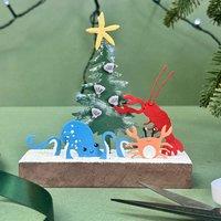 The Alphabet Gift Shop Sealife Christmas Wooden Block Decoration in Brown
