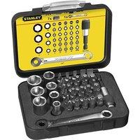 Stanley Bit & Socket Set Of 39 + Ratchet End Metric 1/4 Drive in Black