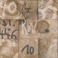 Rasch Wood Block Square Pattern Graffiti Motif Faux Effect Realistic Wallpaper in Black