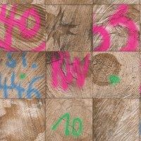 Rasch Wood Block Square Pattern Graffiti Motif Faux Effect Realistic Wallpaper in Pink
