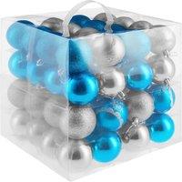 tectake Christmas Baubles - 64-Piece Set In Silver & Blue