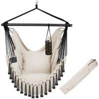 tectake Hanging Chair Malika, Boho Style, Load Capacity 150kg in Beige | Size: 1 Seater