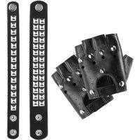 tectake Fancy Dress Accessory Set - Gloves & Two Bracelets Leather Gloves An in Black
